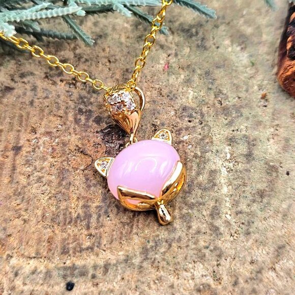 Nature Rose Quartz Gold Tone Fox Pendant Necklace - Picture 9 of 10
